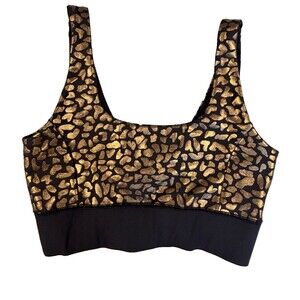 IVL Collective Womens Sports Bra Size 8 Black Gold Leopard Foil Activewear